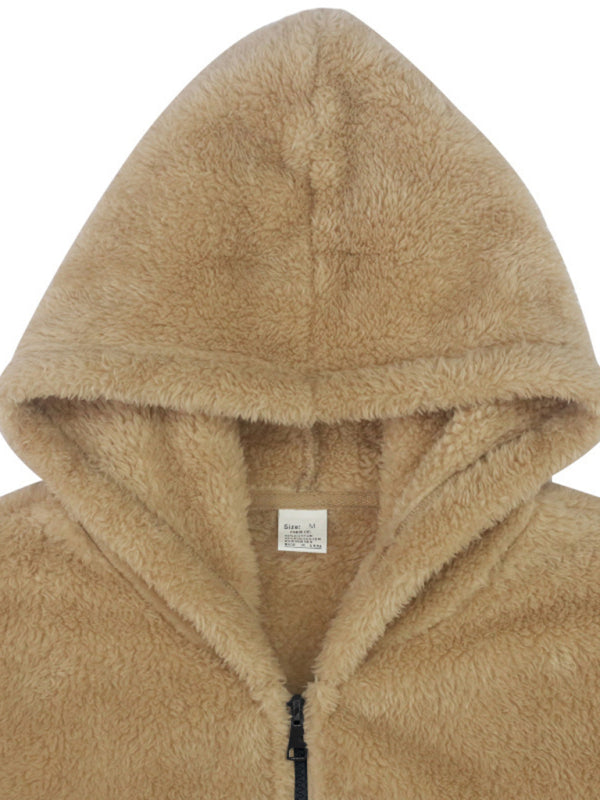 Plush Jackets- Men's Oversized Hooded Jacket with Plush Faux Fur- Chuzko Women Clothing