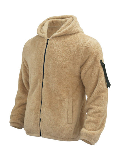 Plush Jackets- Men's Oversized Hooded Jacket with Plush Faux Fur- Chuzko Women Clothing