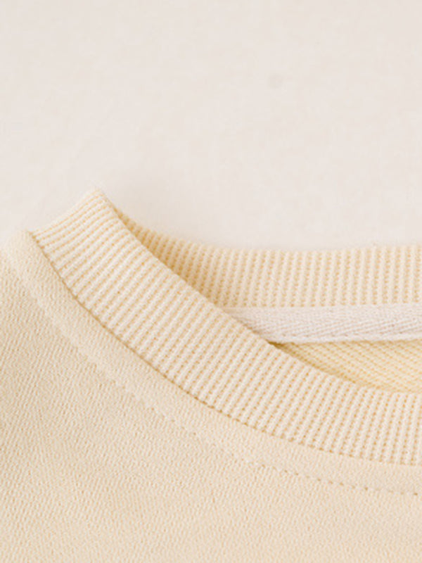 Pullover- Sport Solid Crewneck Pullover | Letter Print Sweatshirt- Chuzko Women Clothing