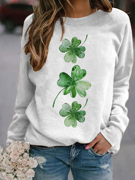 Pullovers- St. Patrick's Four-Leaf Clover Sweatshirt- Chuzko Women Clothing