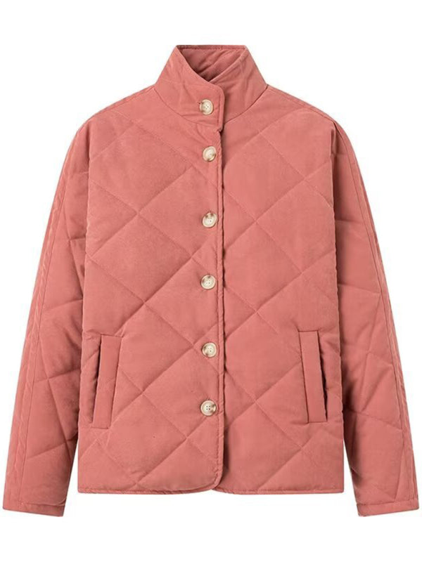 Quilted Jackets- Women's Solid Button-Up Quilted Jacket- - Chuzko Women Clothing
