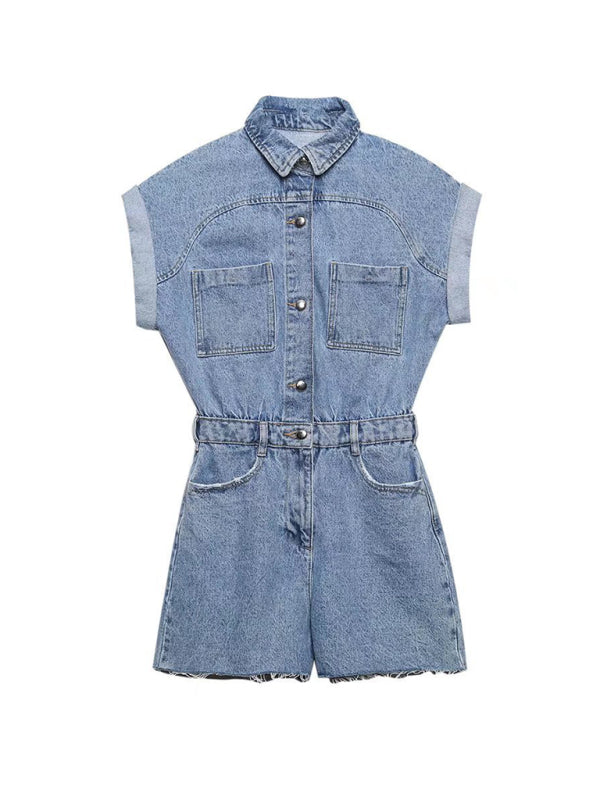 Be the Epitome of Cool: Women's Jean Romper - Cotton Denim Jumpsuit Rompers - Chuzko Women Clothing