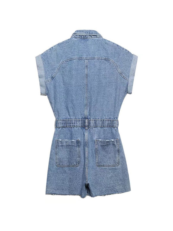 Be the Epitome of Cool: Women's Jean Romper - Cotton Denim Jumpsuit Rompers - Chuzko Women Clothing