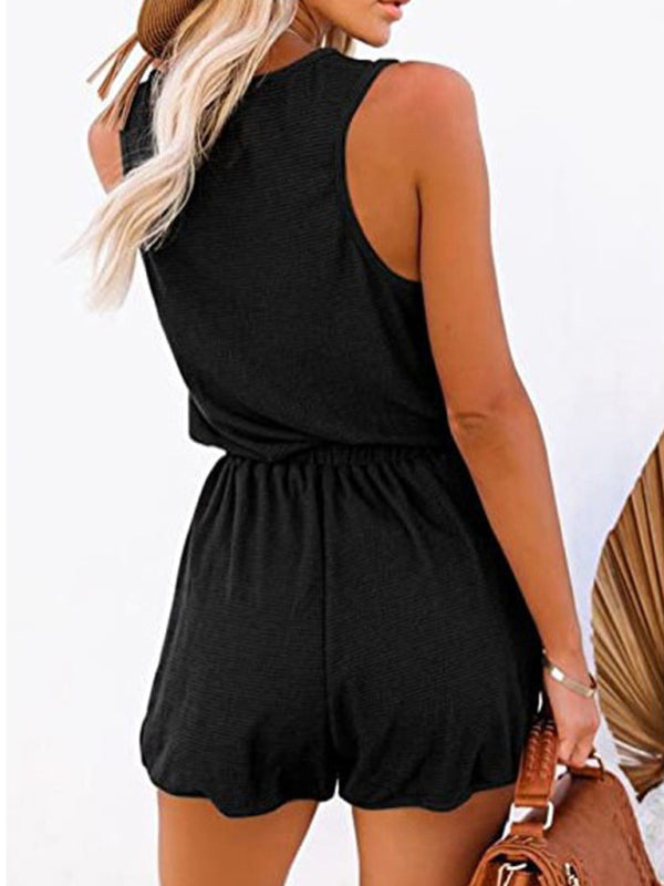 Solid Tank Romper with Wide-Leg Shorts Rompers - Chuzko Women Clothing