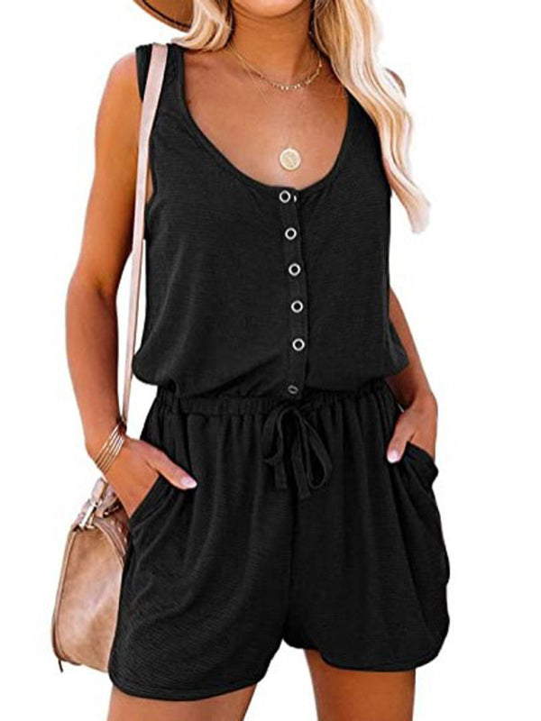 Solid Tank Romper with Wide-Leg Shorts Rompers - Chuzko Women Clothing