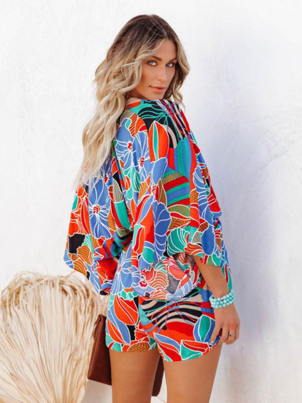 Versatile Women's Kimono Romper: Comfortable Jumper Fit, Vibrant Print Rompers - Chuzko Women Clothing