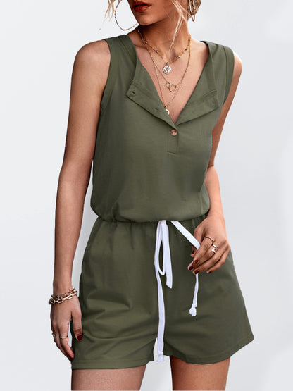 Women's Sleeveless Button Casual Romper Jumpsuit Rompers - Chuzko Women Clothing
