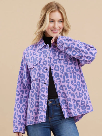 Colorful Leopard Print Shacket with Edgy Distressed Hem