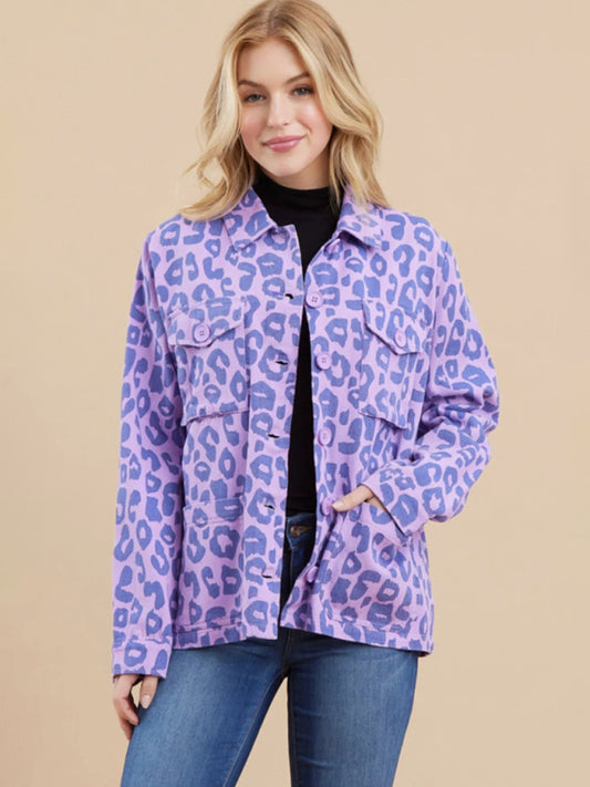 Colorful Leopard Print Shacket with Edgy Distressed Hem