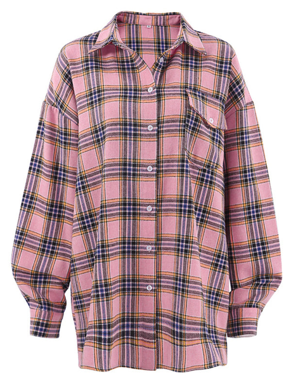 Shackets- Vintage-Inspired Plaid Shacket Shirt- Chuzko Women Clothing