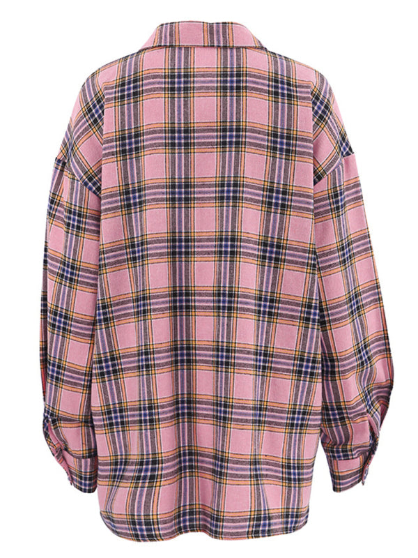 Shackets- Vintage-Inspired Plaid Shacket Shirt- Chuzko Women Clothing