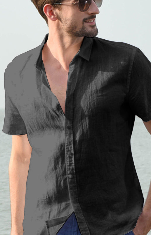 Shirts- Eco-Wear Men's Solid Hemp Short Sleeve Shirt in Cotton Blend- Chuzko Women Clothing