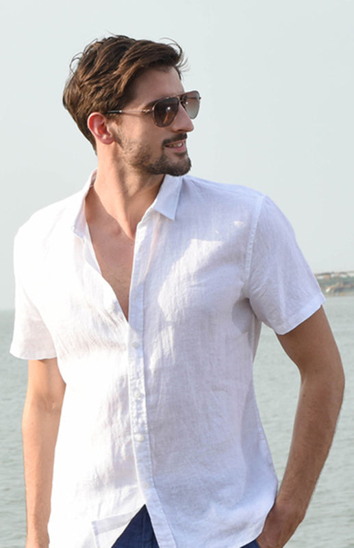 Shirts- Eco-Wear Men's Solid Hemp Short Sleeve Shirt in Cotton Blend- Chuzko Women Clothing