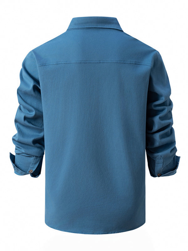 Chemise à manches retroussées en coton vieilli pour hommes