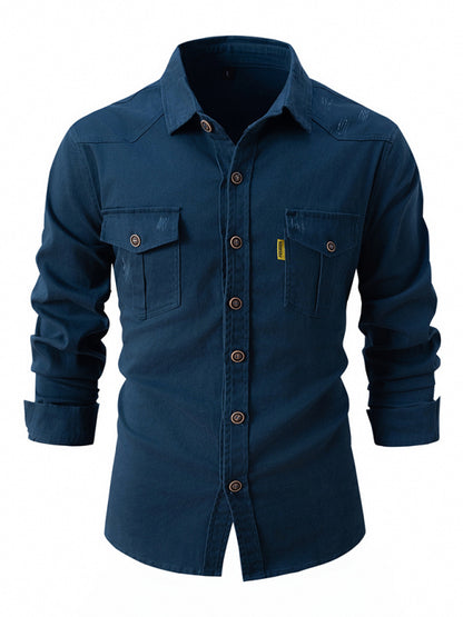 Men’s Distressed Cotton Roll-Up Sleeves Shirt