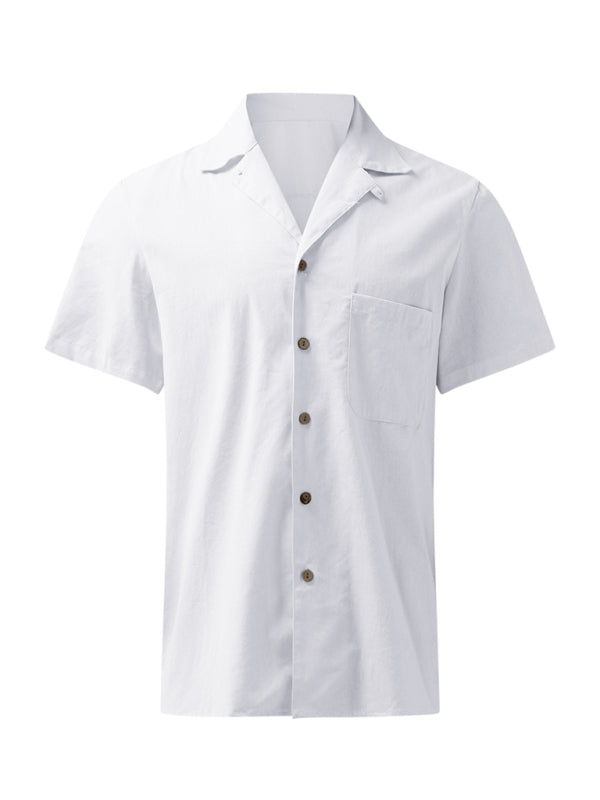 Shirts- Men's Oversized Solid Cotton Short Sleeve Shirt- Chuzko Women Clothing
