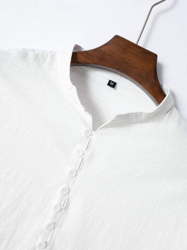 Men’s Texture Cotton Henley T-Shirt - Muscle Fit Roll-Up Sleeves Shirt