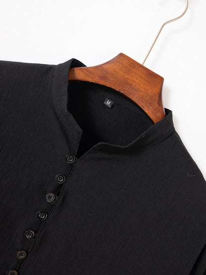 Men’s Texture Cotton Henley T-Shirt - Muscle Fit Roll-Up Sleeves Shirt