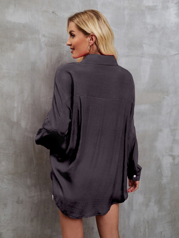 Oversized Solid Shirt with Long Sleeves | Lightweight Top