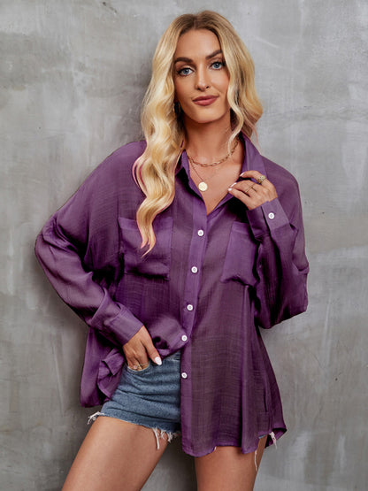 Oversized Solid Shirt with Long Sleeves | Lightweight Top