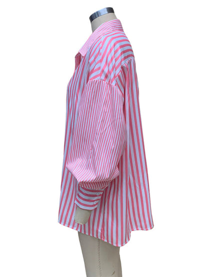 Übergroßes gestreiftes Damenhemd mit fließenden Laternenärmeln