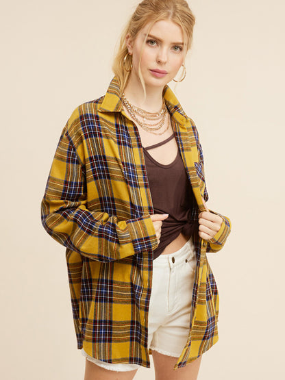 Plaid Lightweight Button-Up Shirt with Long Sleeves