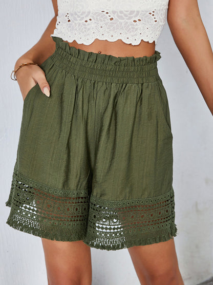 High Rise Shorts with Textured and Embroidery