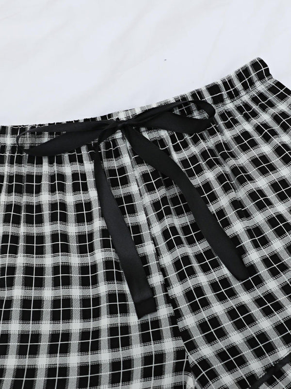 Shorts- Plaid Women's Comfy Loungewear Shorts with Adjustable Waist - Boyshorts- - Chuzko Women Clothing