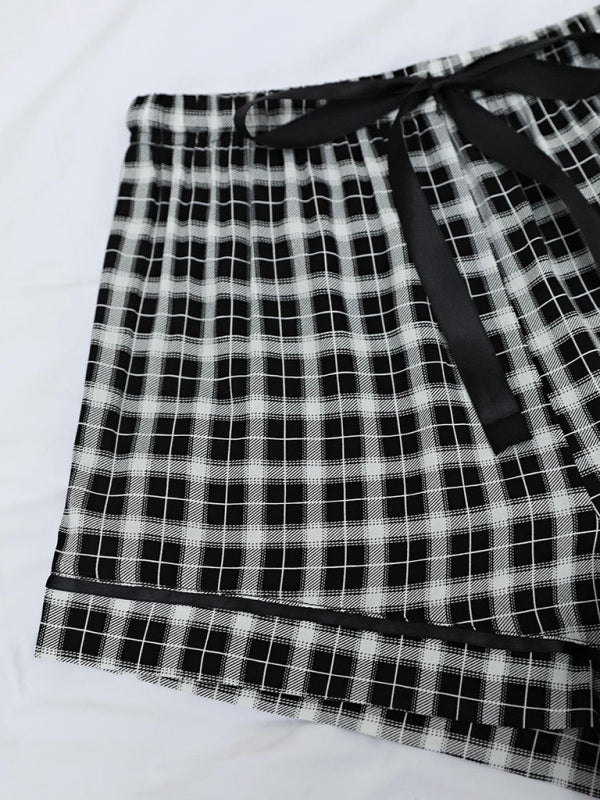 Shorts- Plaid Women's Comfy Loungewear Shorts with Adjustable Waist - Boyshorts- - Chuzko Women Clothing