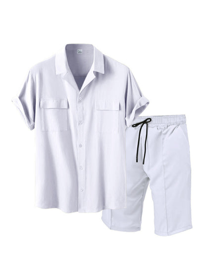 Smart Casual 2-teiliges Herren-Set mit Button-Up-Hemd und Shorts mit Taschen