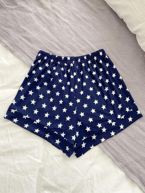 Shorts- Stars Print Boyshorts - Lounge Shorts with Adjustable Waist- - Chuzko Women Clothing