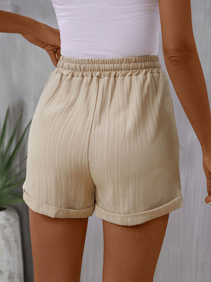 Shorts- Textured High-Waisted Summer Shorts- Chuzko Women Clothing