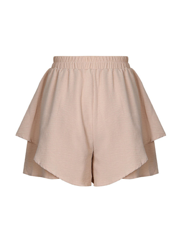 Shorts- Textured Summer Layered Wide-Leg Elastic Waist Shorts- Chuzko Women Clothing