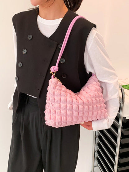 Textured Cotton Shoulder Hobo Bag