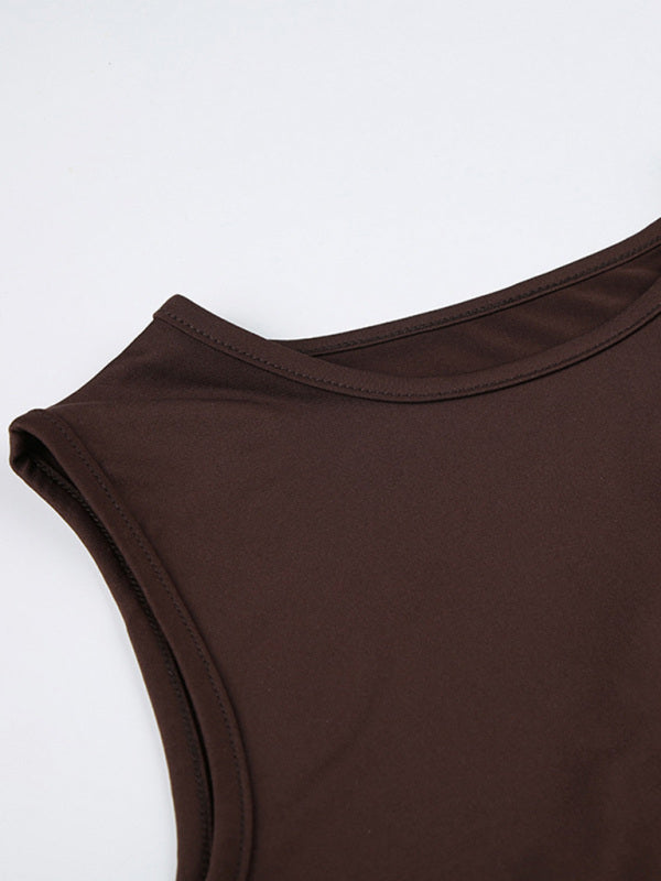 Sleeveless Top- Trendy Solid Cutout Tank Top for Women- - Chuzko Women Clothing