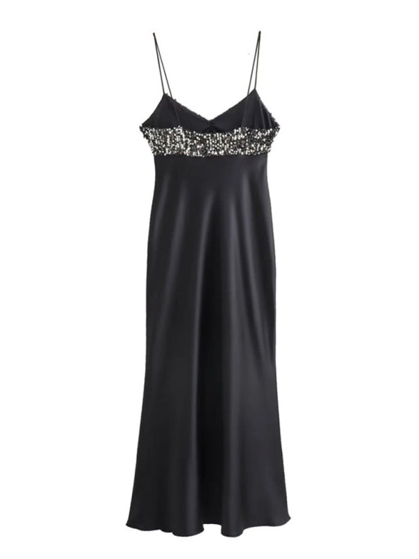 Slip Dresses- Sparkle Cami Satin Slip Dress- Chuzko Women Clothing
