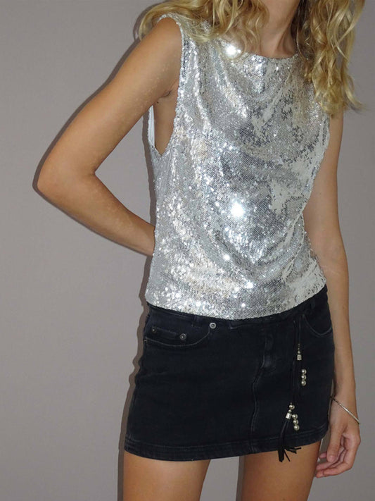 Sparkle Tank Tops- Sparkling Sequined Tank Top- Chuzko Women Clothing
