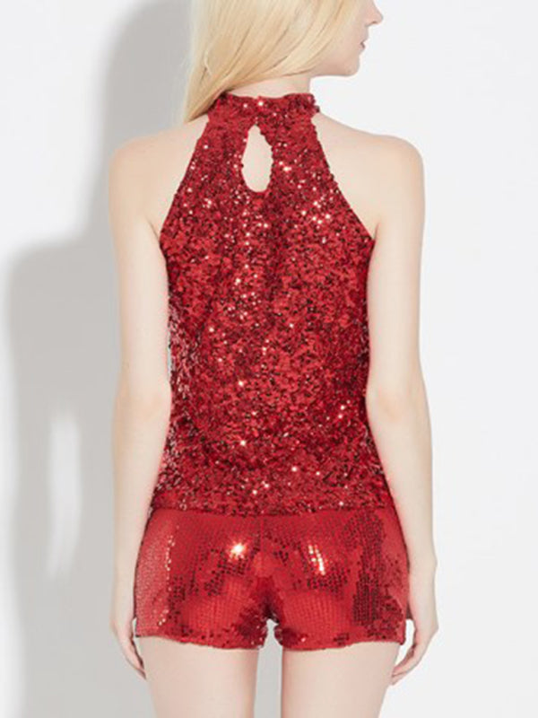 Sparkle Tops- Sparkle Sequin Tank Top | Festive Glitter Night Out Blouse- Chuzko Women Clothing