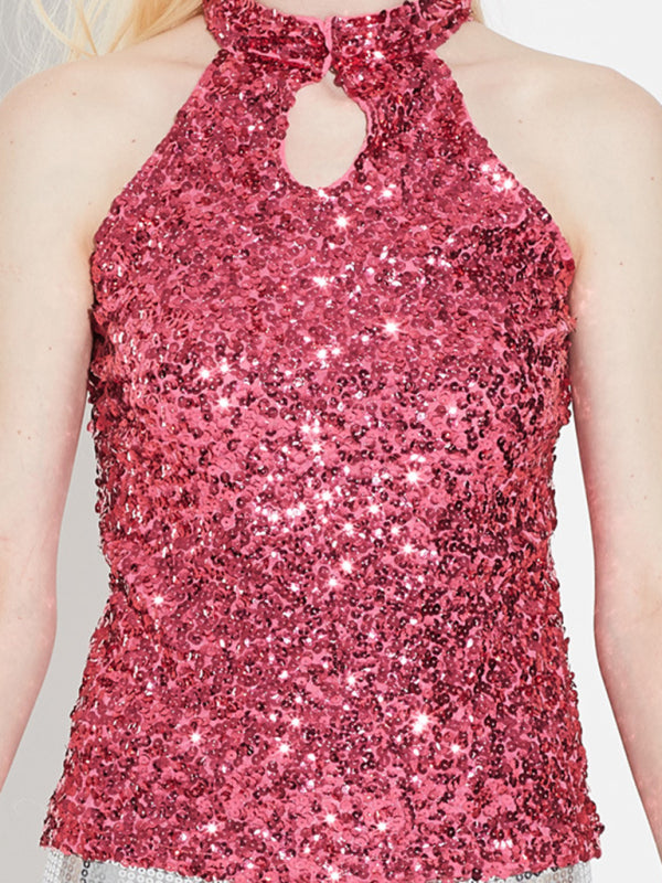 Sparkle Tops- Sparkle Sequin Tank Top | Festive Glitter Night Out Blouse- Chuzko Women Clothing