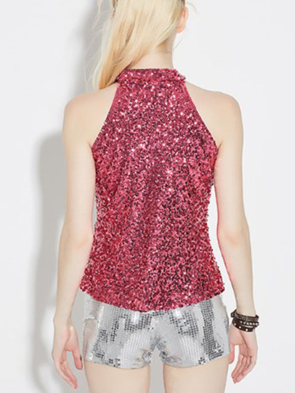 Sparkle Tops- Sparkle Sequin Tank Top | Festive Glitter Night Out Blouse- Chuzko Women Clothing