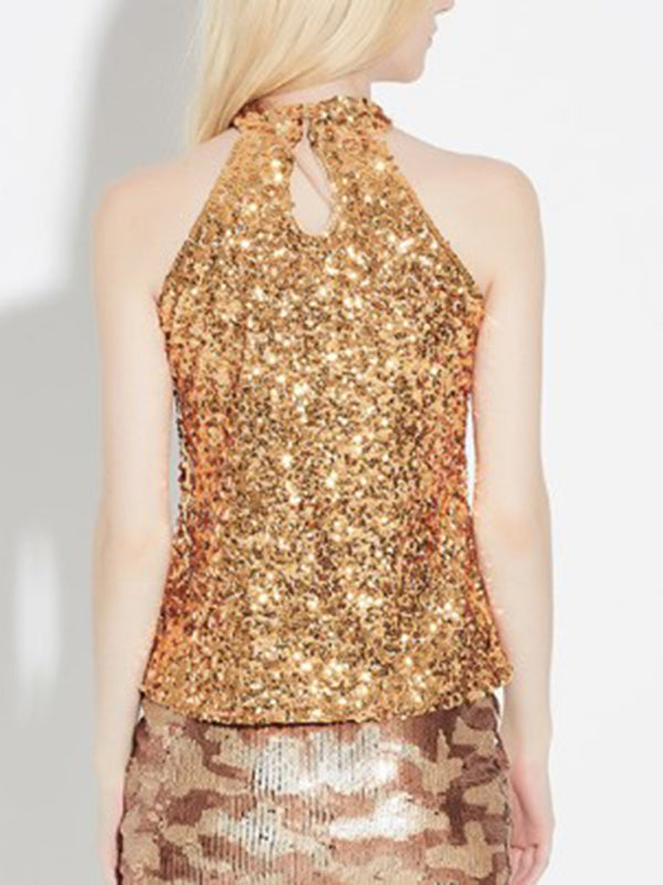 Sparkle Tops- Sparkle Sequin Tank Top | Festive Glitter Night Out Blouse- Chuzko Women Clothing