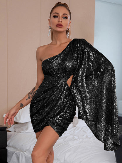 Elegant Evening Bodycon Cutout Cape Sleeve Mini Dress