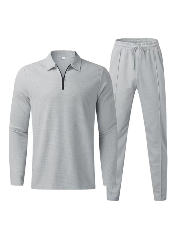 Sport Outfits- Long Sleeve Zip-Up T-Shirt and Pencil Pants in Cotton Blend for Men- Chuzko Women Clothing