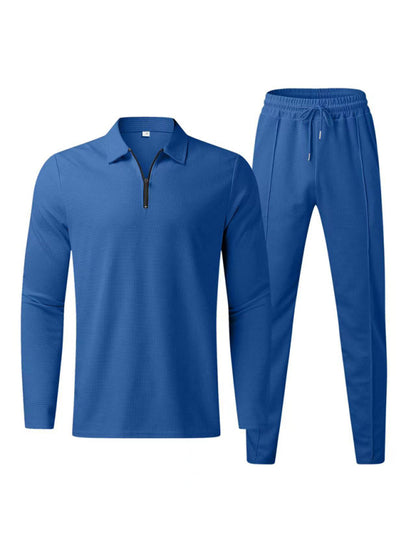 Sport Outfits- Long Sleeve Zip-Up T-Shirt and Pencil Pants in Cotton Blend for Men- Chuzko Women Clothing