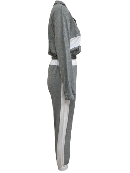 Sport Outfits- Sporty Colorblock Crop Zip-Up Sweatshirt and Pencil Sweatpants- Chuzko Women Clothing