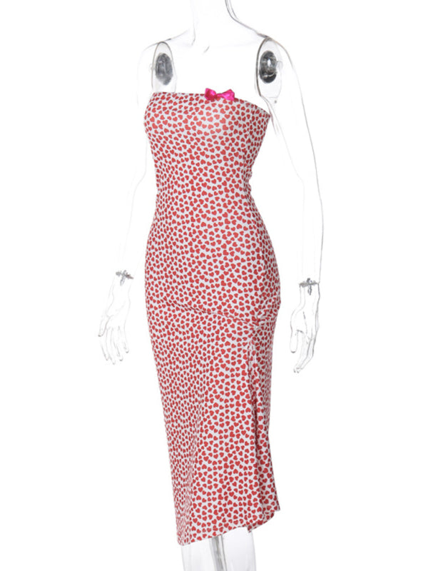 Strapless Dresses- Strapless Sheath Midi Dress in Floral Print- Chuzko Women Clothing