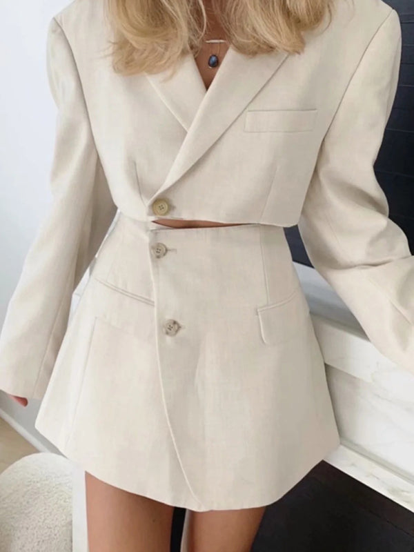 Suits- 2-Piece Summer Business Suit with Crop Blazer & Wrap Midi Skirt- - Chuzko Women Clothing