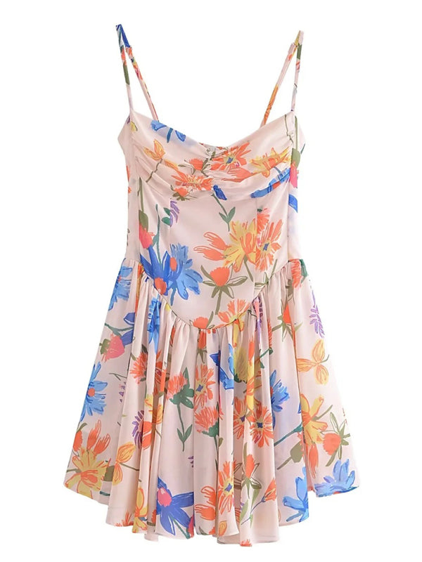 Summer Dresses- Elegant Cami Fit and Flare Mini Dress for Summer- Chuzko Women Clothing