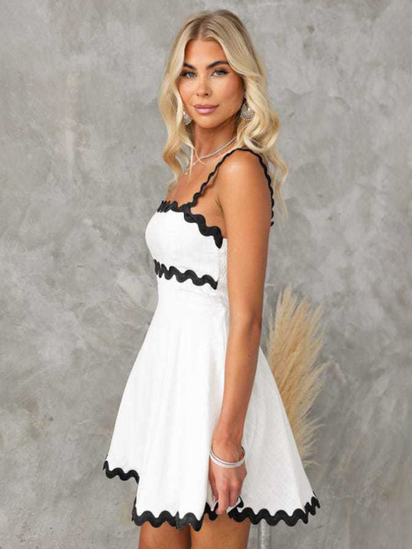 Summer Dresses- Essential A-Line Cami Dress with Ric-Rac Trim- - Chuzko Women Clothing