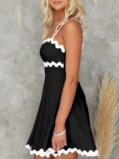 Summer Dresses- Essential A-Line Cami Dress with Ric-Rac Trim- - Chuzko Women Clothing